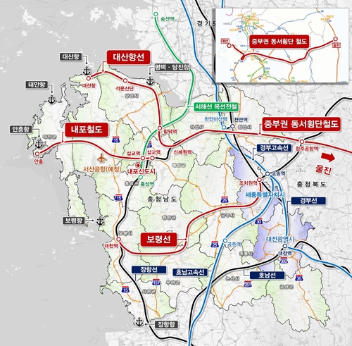 안흥항~ 서산공항~ 내포신도시 삽교역 내포철도(가칭) 예정